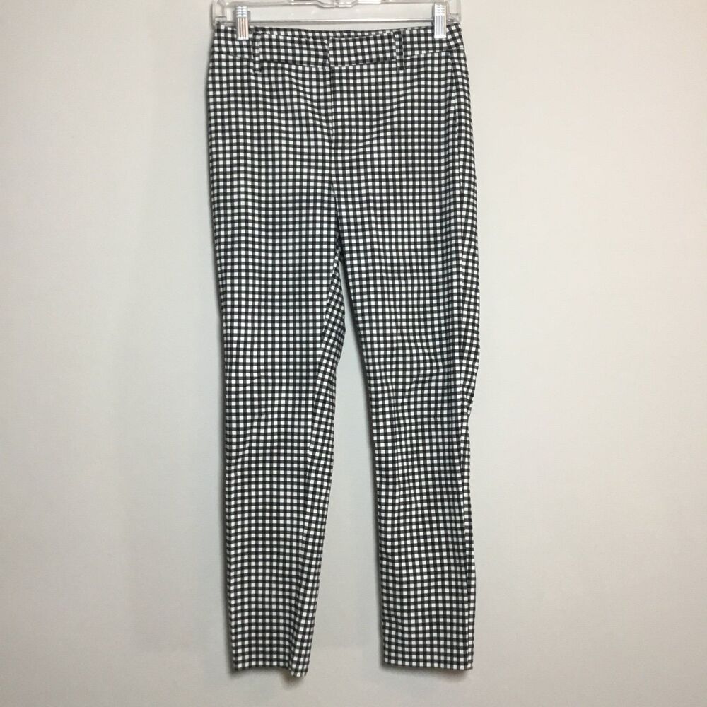 Black white gingham casual pants faux pockets waist 28”-29” sz 4
